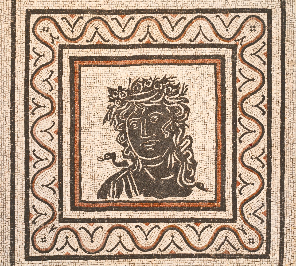 Gulvmosaik med billedet af en sæson i centrum, tredje århundrede e.Kr., Roms nationalmuseum (museo nazionale romano), Rom, Italien af Unbekannter Künstler