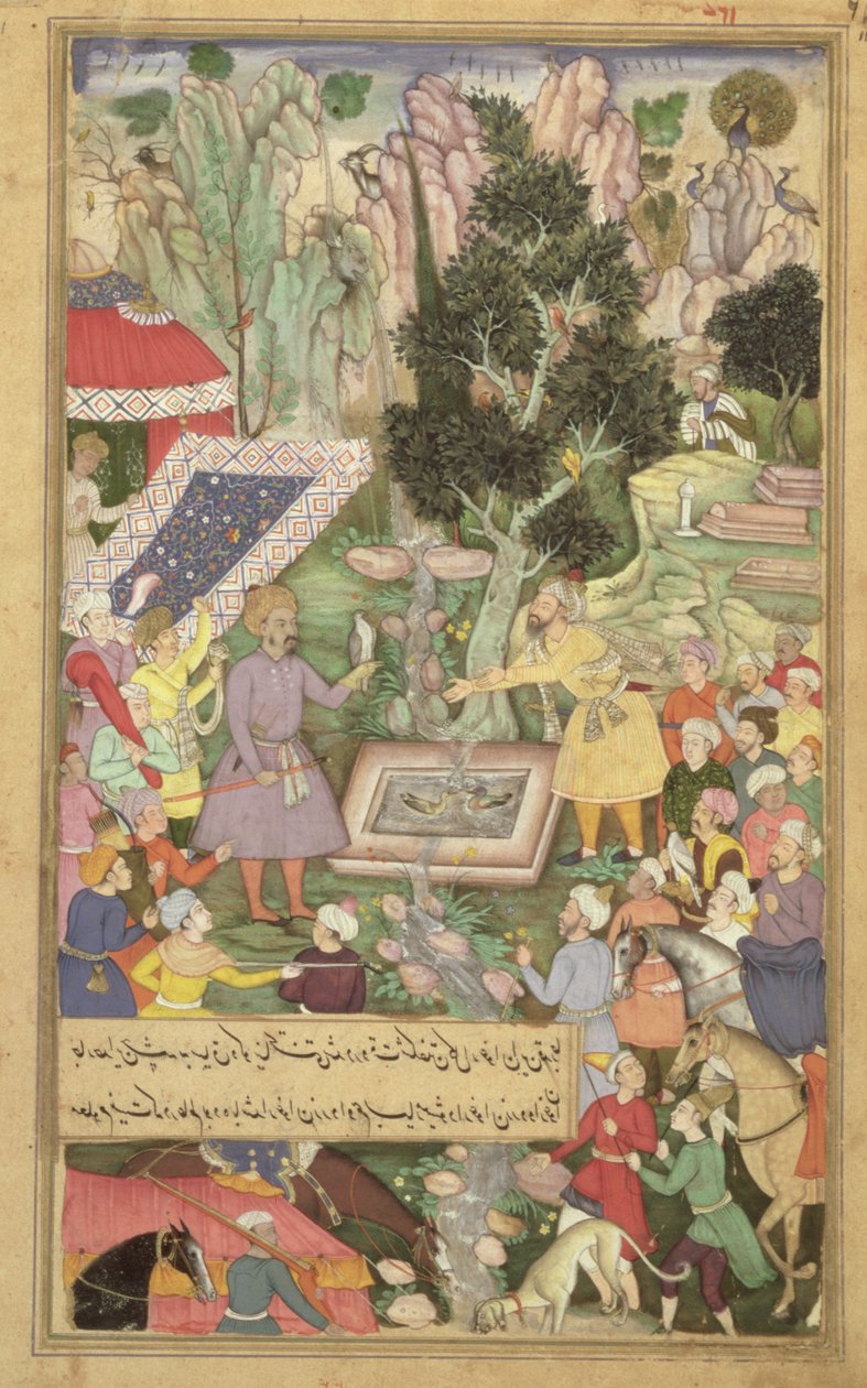 Folio 126 Babur ved Khawaja Sih Yarans forår, fra 