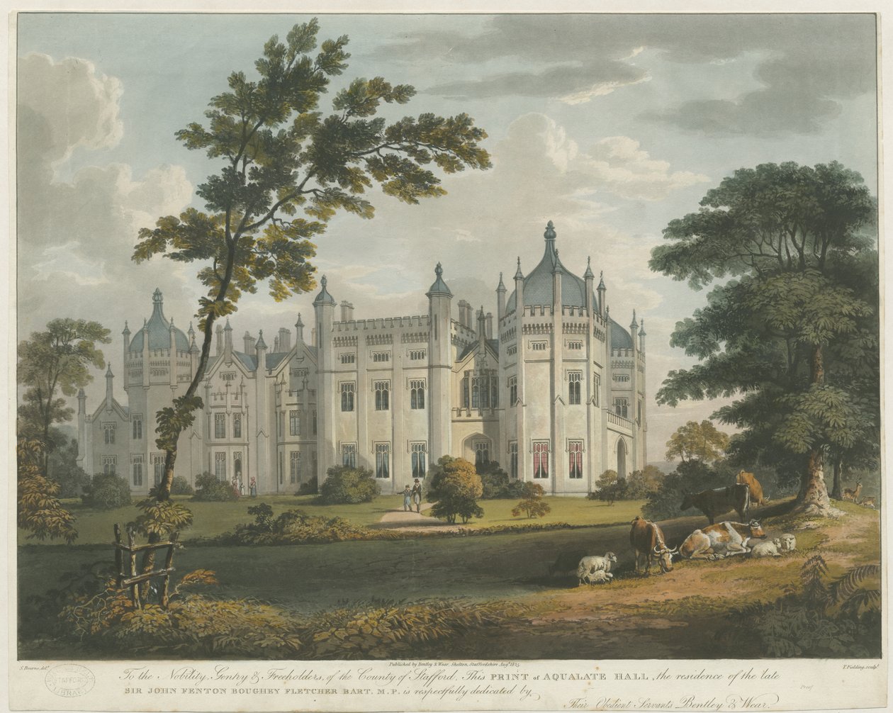 Forton - Aqualate Hall: tonet akvatintegravering, nd [c 1814] af Unbekannt