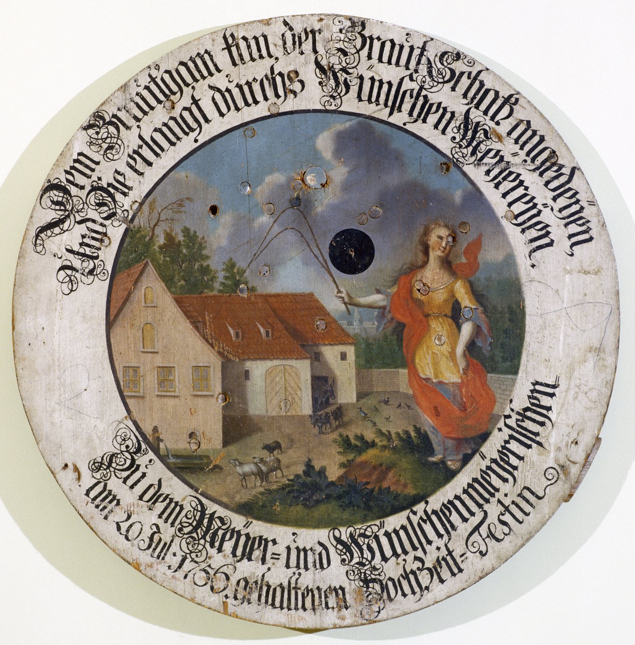 Frankiske Museum Feuchtwangen Mellemfrankiske Bayern Tyskland skyttemålsamling bryllupsmål fra 1756 med gudinden Fortune af Unbekannt
