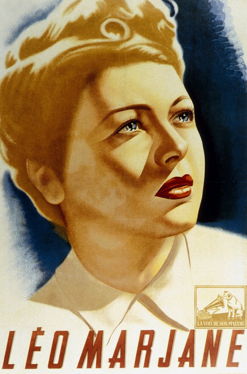 Den franske sanger Leo Marjane på en plakat af Andre af Unbekannt