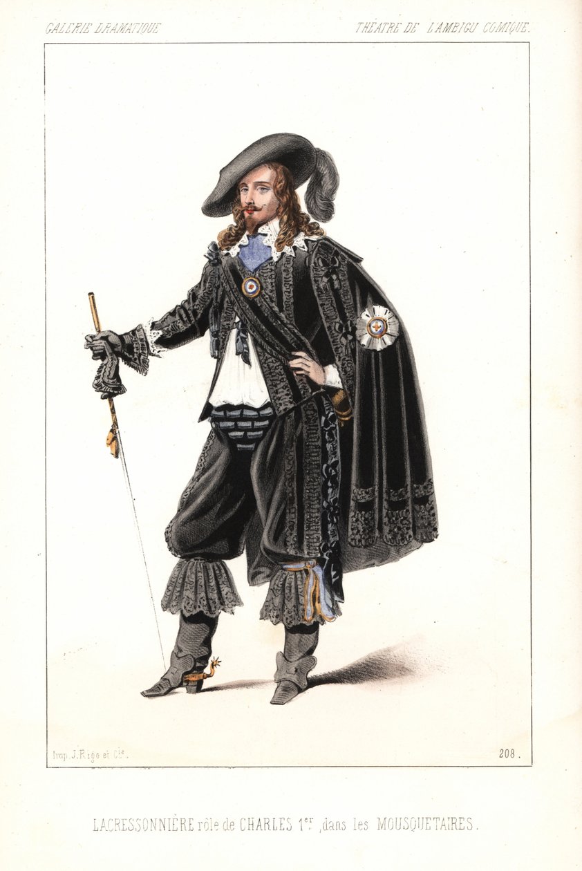 Den franske skuespiller Louis Lacressonniere som Kong Charles I i Les Mousquetaires af Alexandre Dumas, Theatre de l