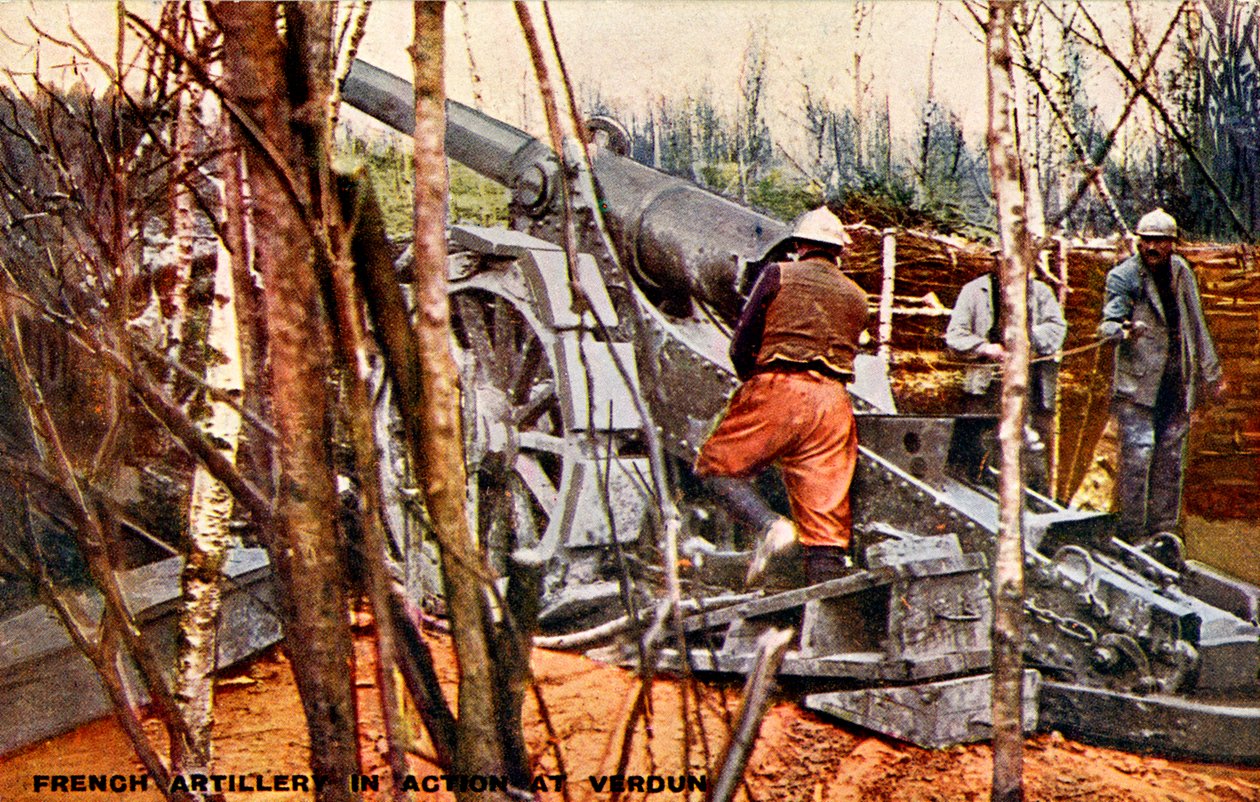 Fransk artilleri ved Verdun under Første Verdenskrig af Unbekannter Künstler