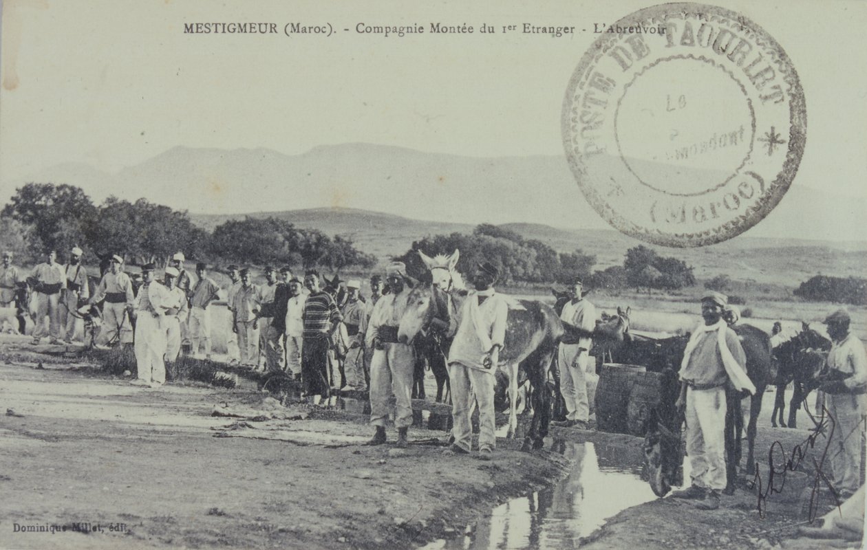 Franske legionære kolonisoldater på patrulje nær Atlasbjergene, Marokko. postkort 1909 af Unbekannter Künstler