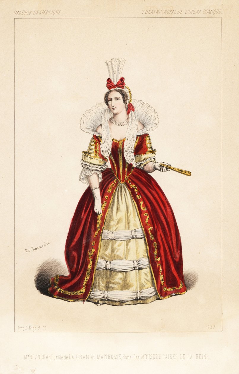 Den franske operasangerinde Madame Frosine Blanchard som La Grande Maitresse i den komiske opera Les Mousquetaires de la Reine af Fromental Halevy, Theatre Royal de l
