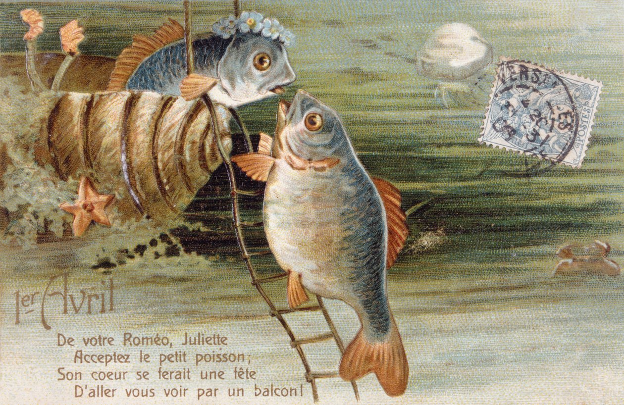 Fransk postkort med billede af to fisk af Unbekannter Künstler