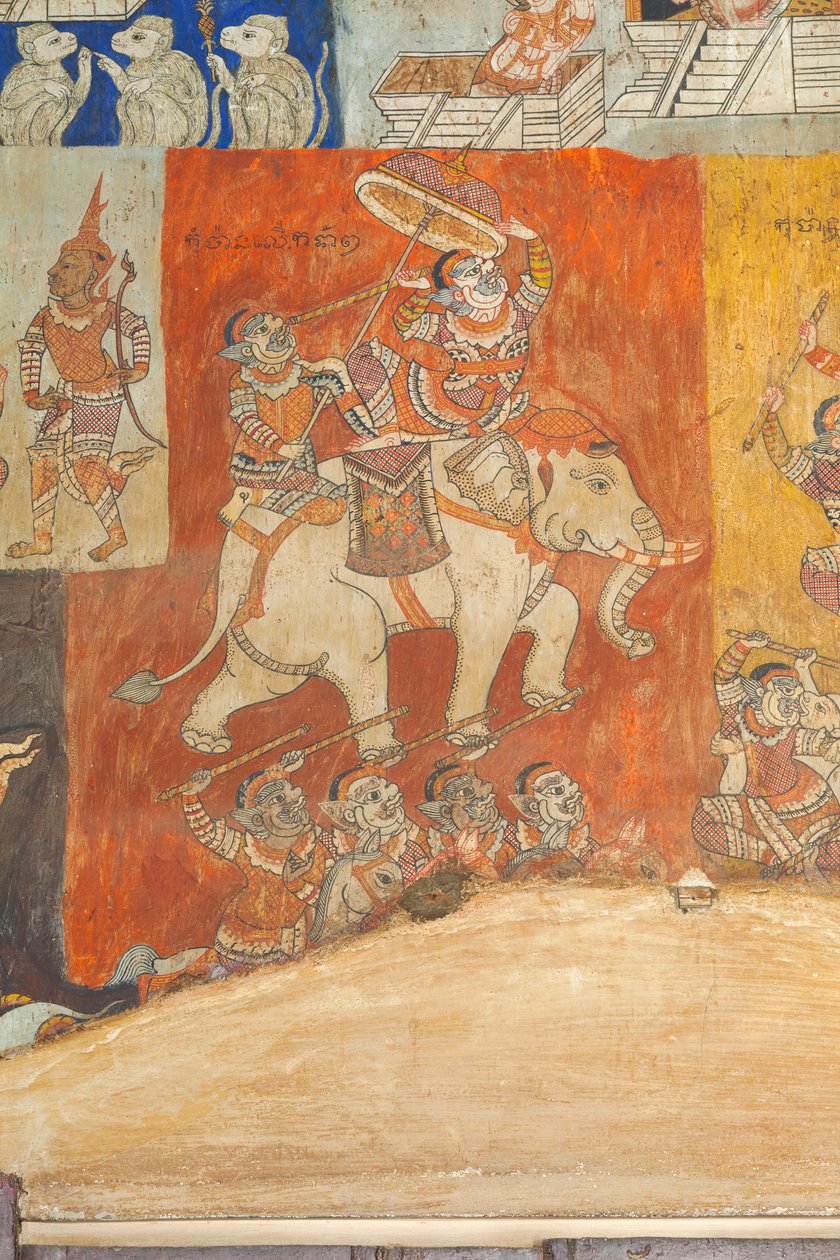 Fresker, der pryder væggene i Wat Bo, skildrer scener fra Reamker, Siem Reap, Cambodia (foto) af Unbekannter Künstler