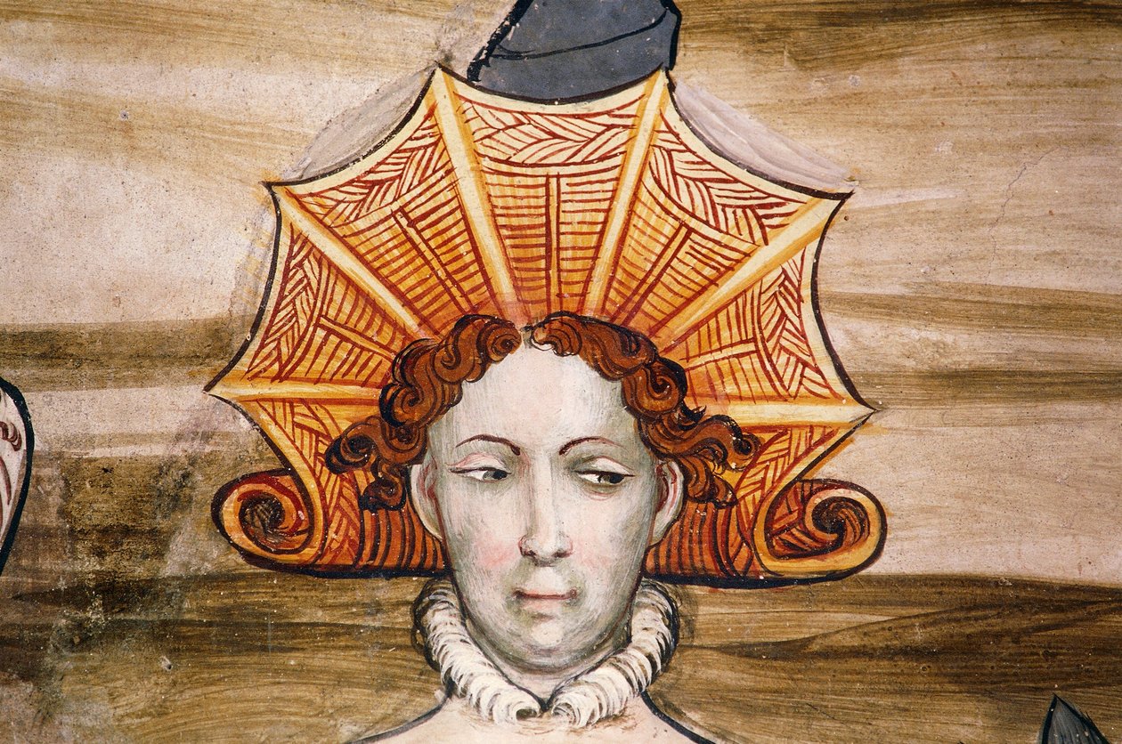 Fresker af Baronial Hall (15. århundrede), detalje, Della Manta Castle, Manta (Cuneo), Piemonte, Detail, Italien af Benjamin Baud