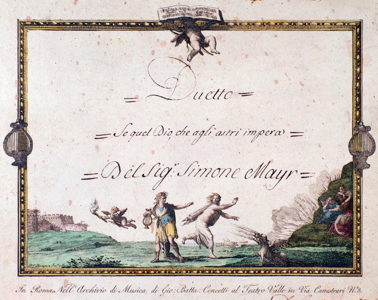 Frontispice af duet If that gud, der hersker over stjernerne af Giovanni Simone Mayr. af Unbekannter Künstler