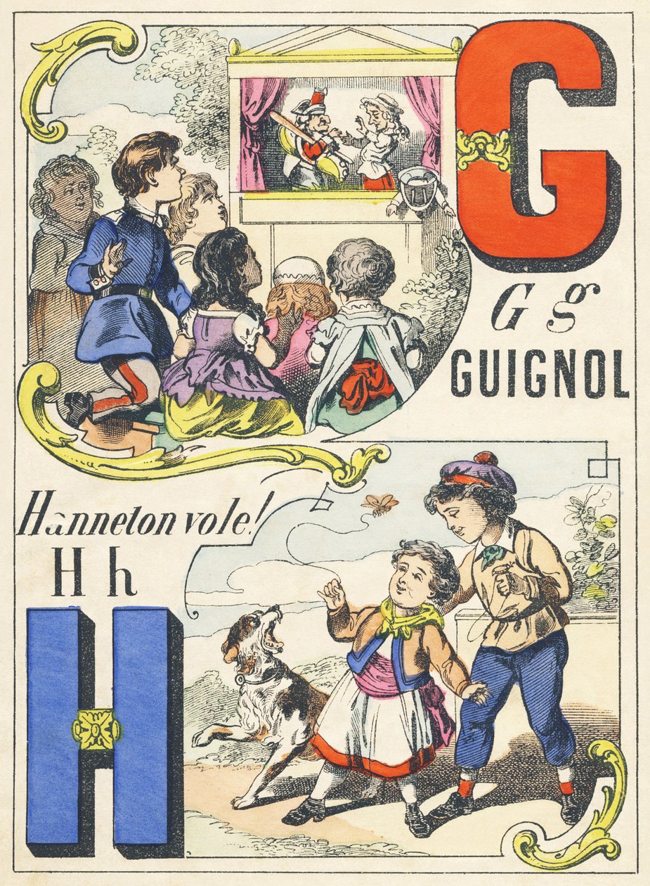 G H: Guignol, Cockchafer fluer! - Spilalfabet, ca. 1890 (illustration) af Unbekannt
