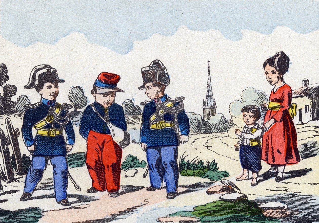 Gendarmer. Indgravering i "Børns militæralfabet"". Billedsprog af Pont-a-Mousson, ca. 1890. 20 sider. Sol: 28,5x21 cm af Unbekannt