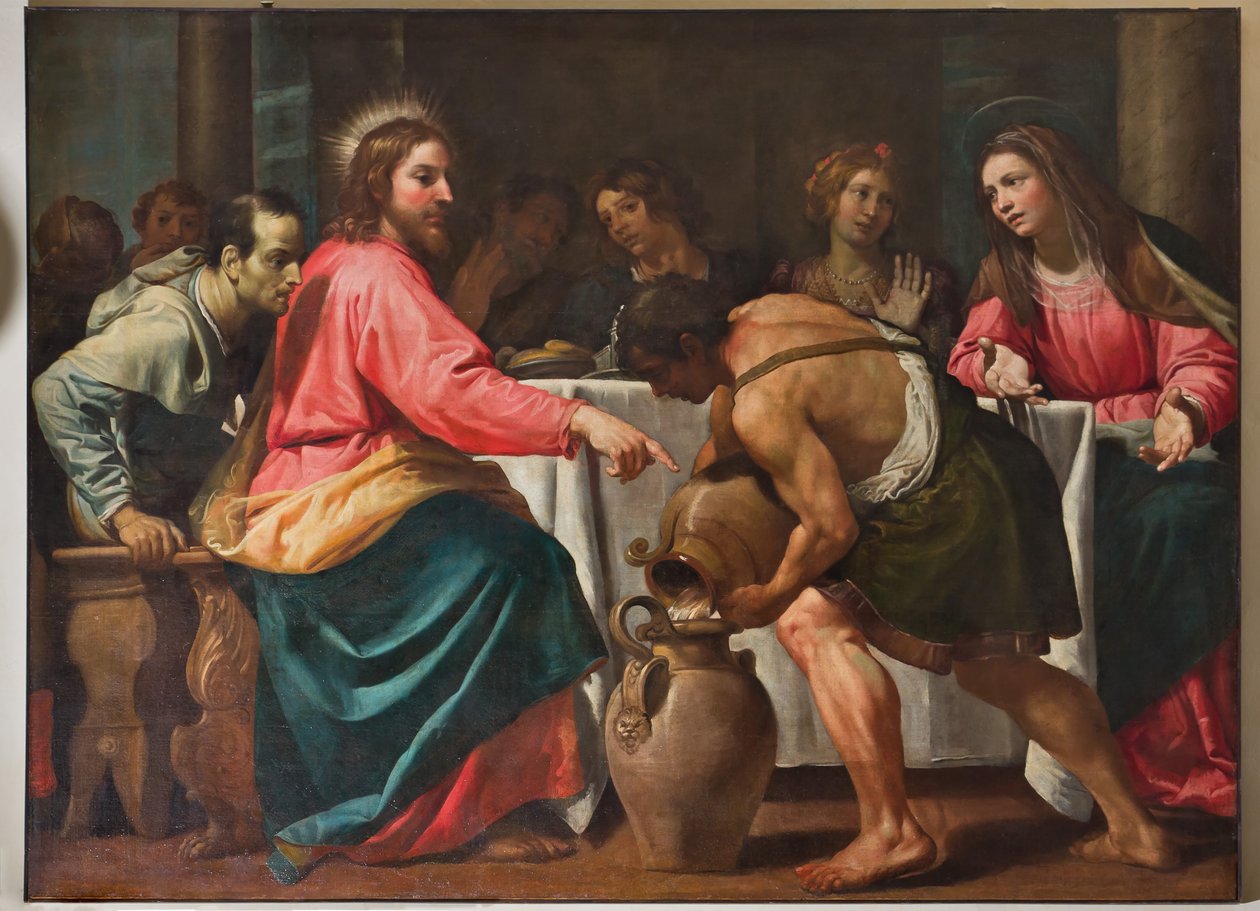 Genova, Duomo (St. Lawrence Cathedral), indvendigt, Baptistery (tidligere Church of St John the Old): "Bryllup i Cana", af Domenico Fiasella af Unbekannter Künstler