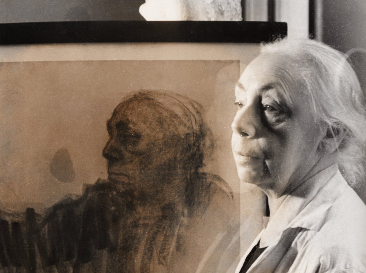 Tysk maler, grafiker og billedhugger Kaethe Kollwitz, Tyskland omkring 1940 (s/h foto) af Unbekannter Künstler
