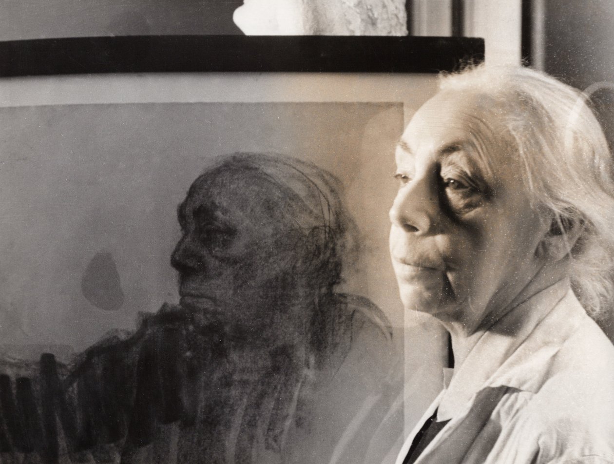 Tysk maler, grafiker og billedhugger Kaethe Kollwitz, Tyskland omkring 1940 (s/h foto) af Unbekannter Künstler