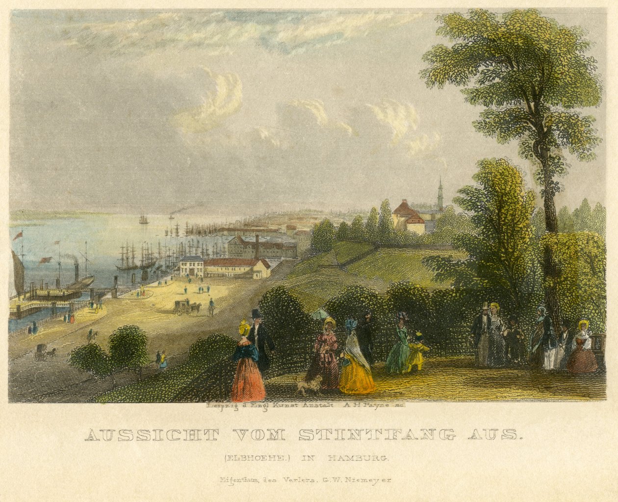 Tyskland, Hamborg, Elbhoehe, udsigt fra Stintfang til Elben, gammelt koloreret stålstik fra A. H. Payne, Leipzig, udgivet af G. W. Niemeyer, ca. 1850 af Unbekannter Künstler
