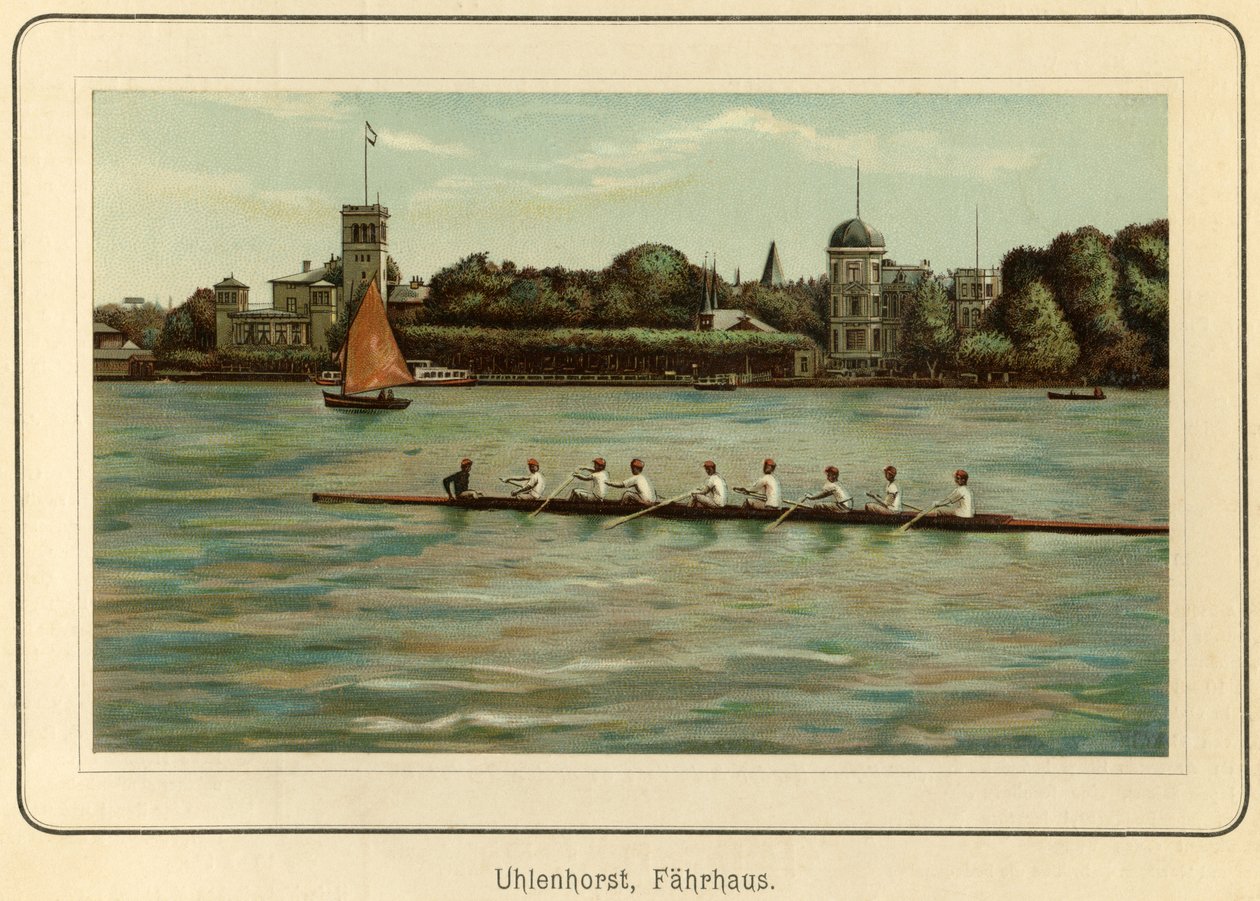 Tyskland, Hamborg, Uhlenhorst færgehus nær Alster-søen, illustration fra : "Ansichten-Album Hamburg" (udsigter fra Hamborg), udgivet af C. Schneider, Berlin NW ca. 1890 (litografi) af Unbekannter Künstler