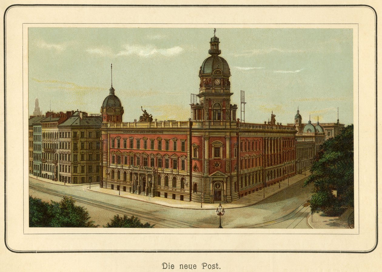 Tyskland, Hamborg, den nye bygning til posthuset, illustration fra : "Ansichten-Album Hamburg" (udsigter fra Hamborg) , udgivet af C. Schneider , Berlin NW, ca. 1890 (litografi) af Unbekannter Künstler