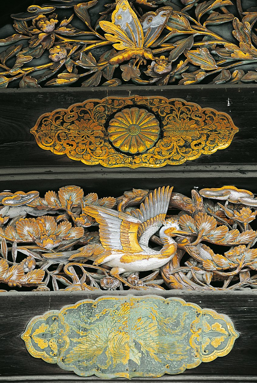 Forgyldte fugle og sommerfugle, detalje af Ninomaru Palace, Nijo Castle, Kyoto af Benjamin Baud