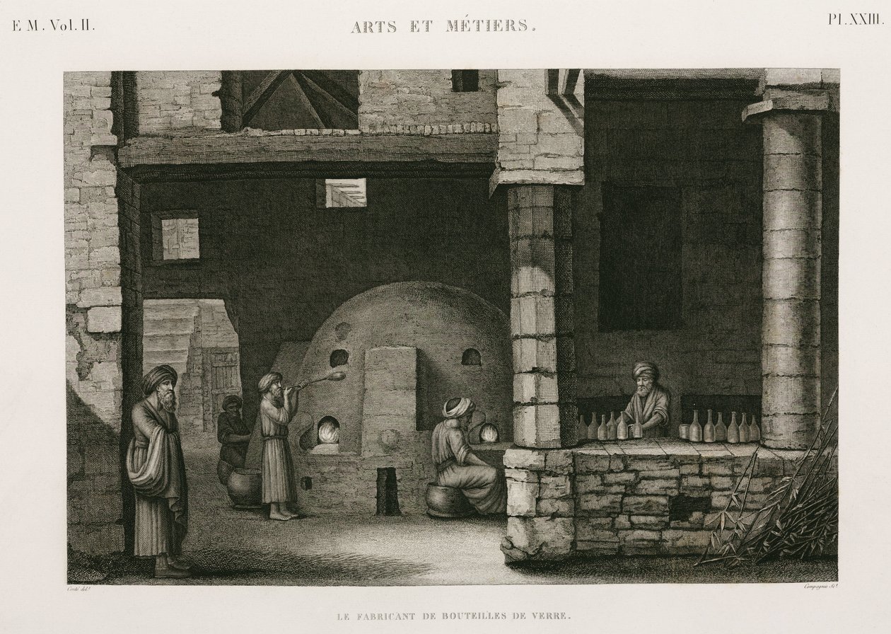 Glasfremstilling Glasværk, Egypten, ca 1798 af Unbekannt