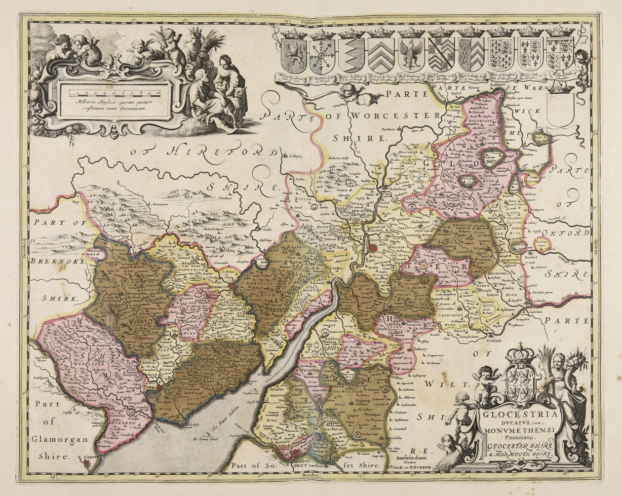 Glocestria ducatus cum Monumethensi comitatu  Glocester Shire amp; Monmouth Shire af Unbekannter Künstler