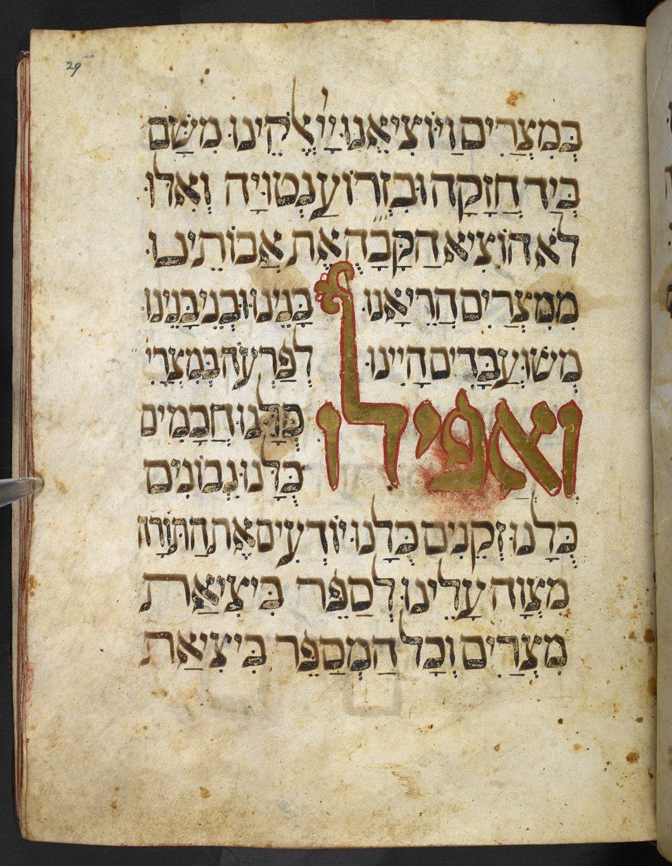 Guldbogstaver fra Haggadah til påske ("den gyldne haggadah"), del 1, 2. kvartal af det 14. århundrede af Unbekannter Künstler