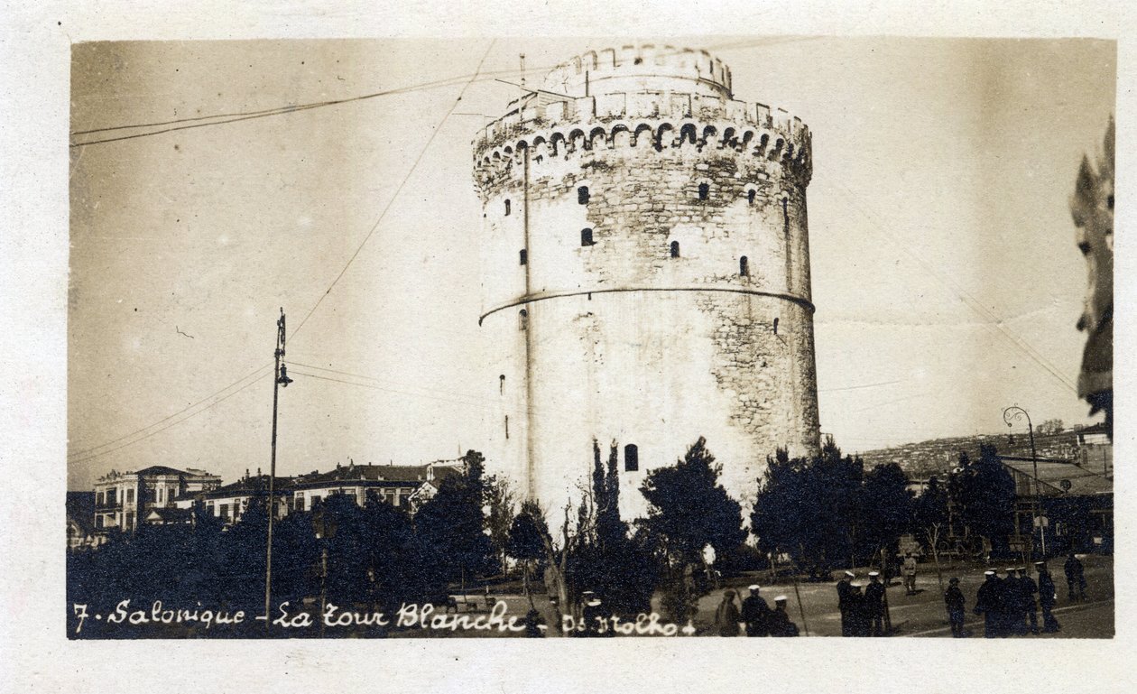 Grækenland, Saloniki (eller Thessaloniki): udsigt over Det Hvide Tårn - Postkort 1914-1918 af William M. Timlin