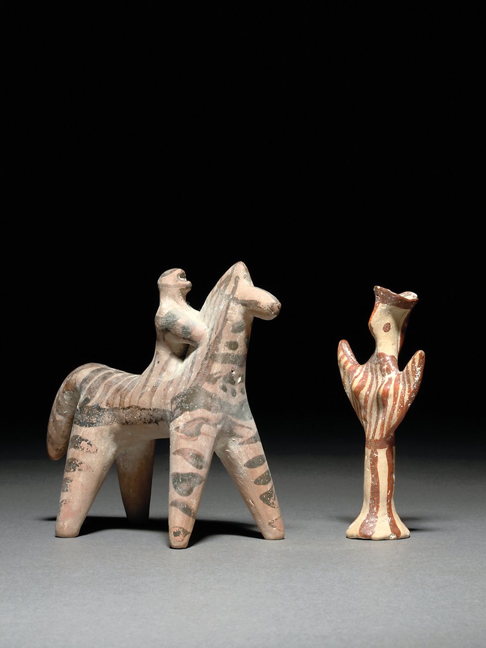 Græsk hest og rytter, ca. 6. århundrede f.Kr., og mykensk Psi-figur, ca. 13. århundrede f.Kr. af Unbekannt