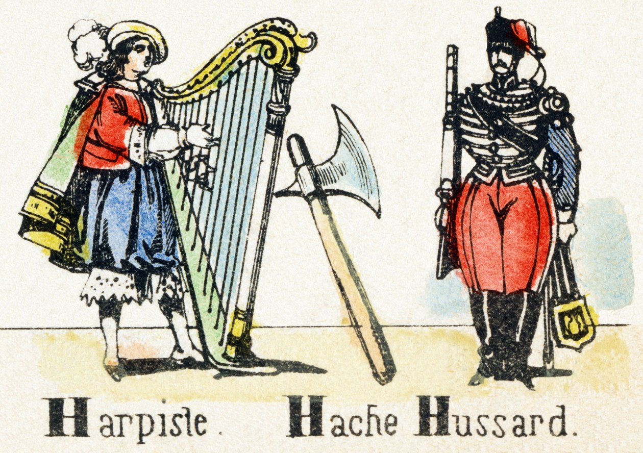 H - Harpist Axe Hussar - Alfabet - børneunderholdning - Billedepinal, populær serie ca. 1890 (illustration) af Unbekannt