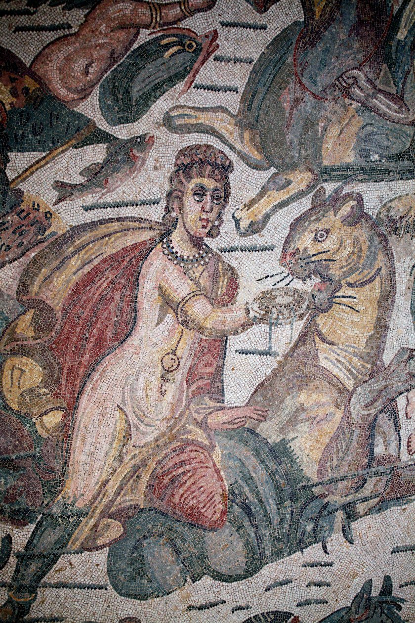 Arions sal. Marine scene. Marine væsner. Nereides og tritoner. 3. - 4. århundrede. Romersk villa i Casale, Sicilien. UNESCO-sted. af Unbekannt