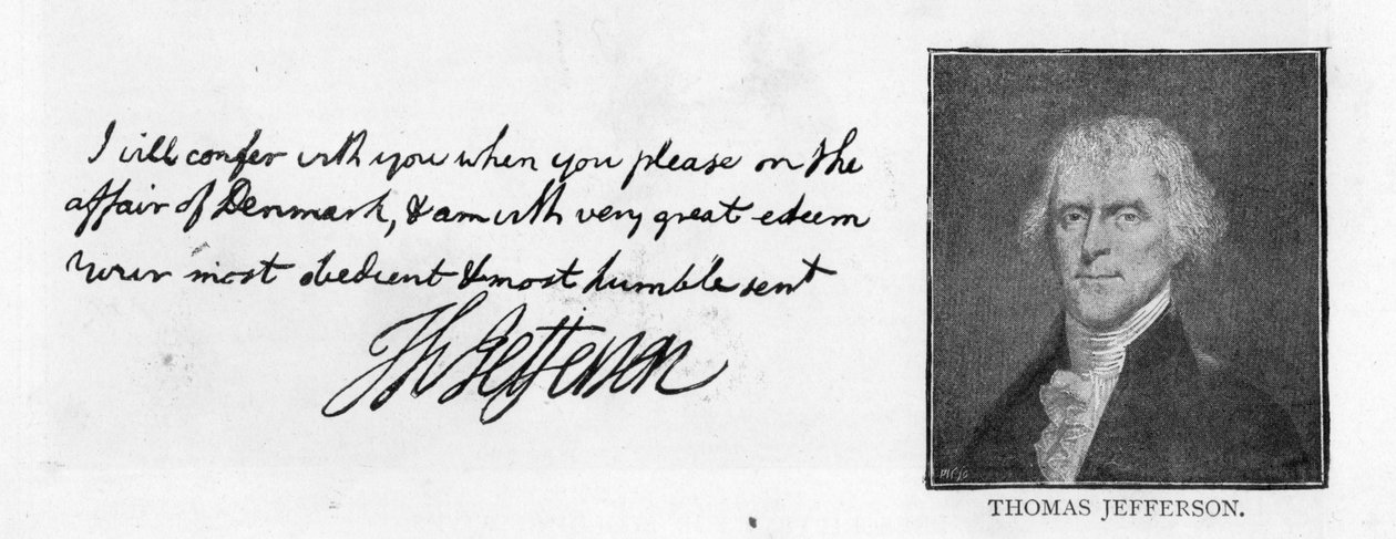 Håndskrift og underskrift fra et brev fra Thomas Jefferson til John Paul Jones, skrevet i Paris, 11. juli af Unbekannt