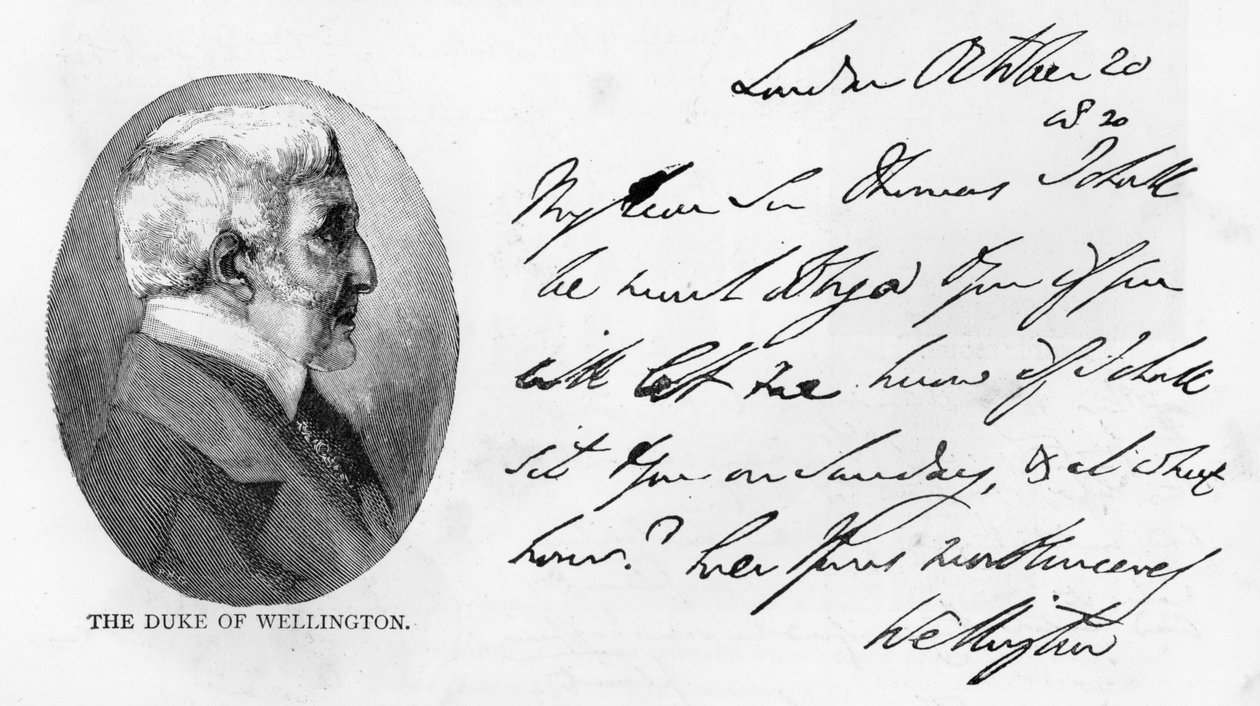 Håndskrift og signatur af Arthur Wellesley af Unbekannt