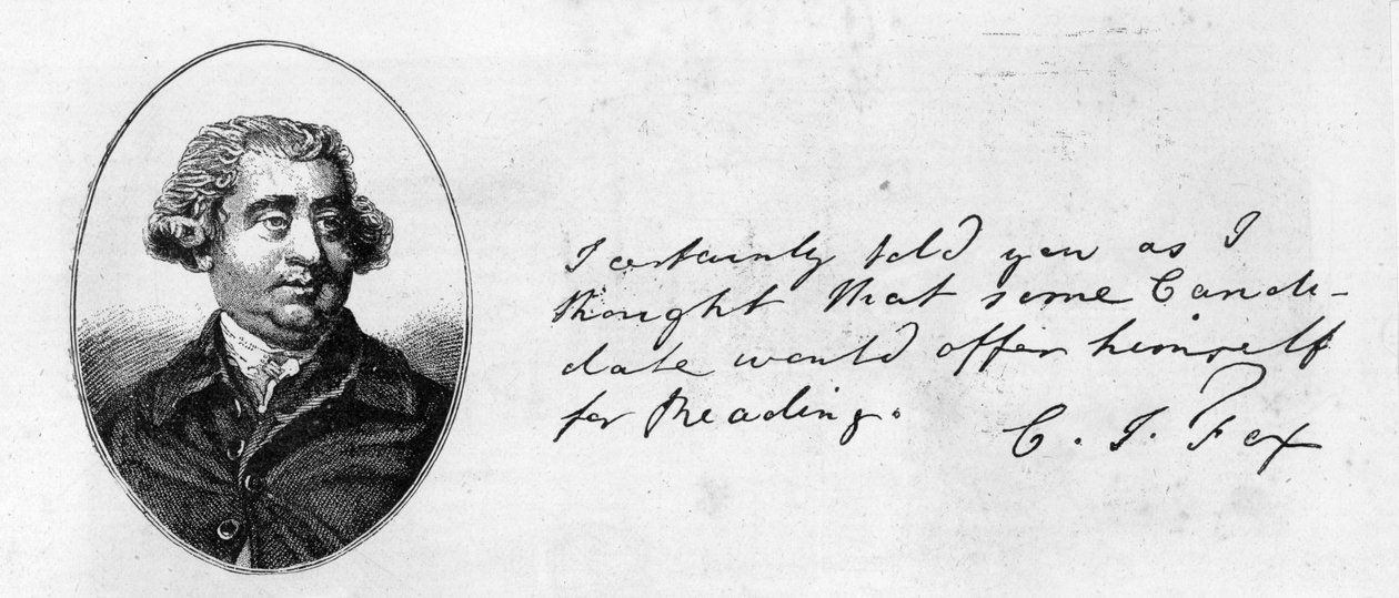 Håndskrift og underskrift af Charles James Fox (pen & blæk på papir) af Unbekannt