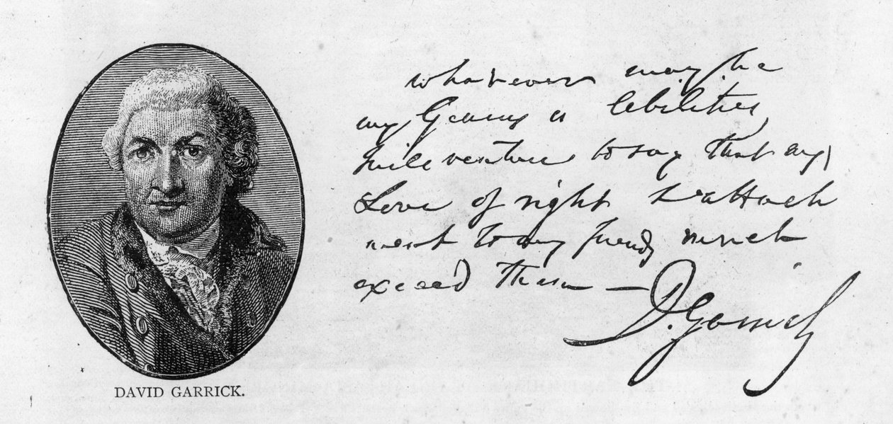 Håndskrift og signatur af David Garrick (pen & blæk på papir) af Unbekannt