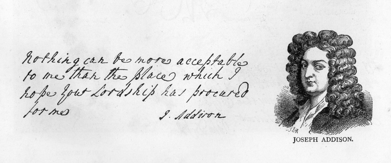 Håndskrift og signatur af Joseph Addison (pen og blæk på papir) af Unbekannt