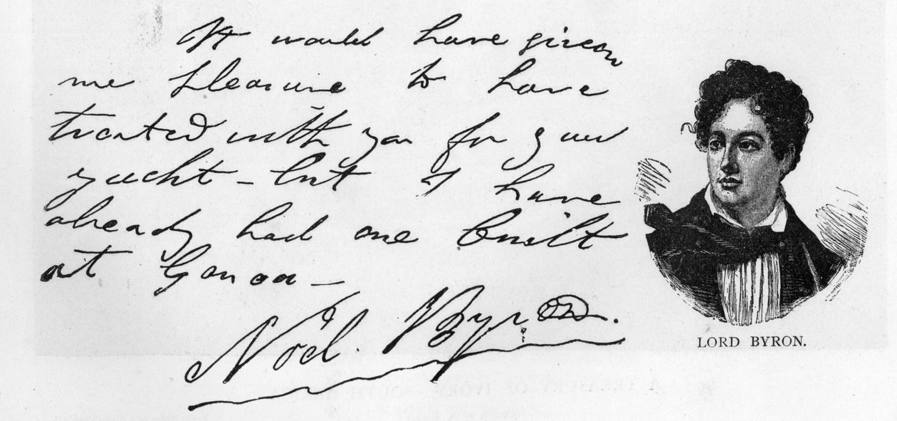 Håndskrift og underskrift af Lord Byron, marts 1822 (pen og blæk på papir) af Unbekannt