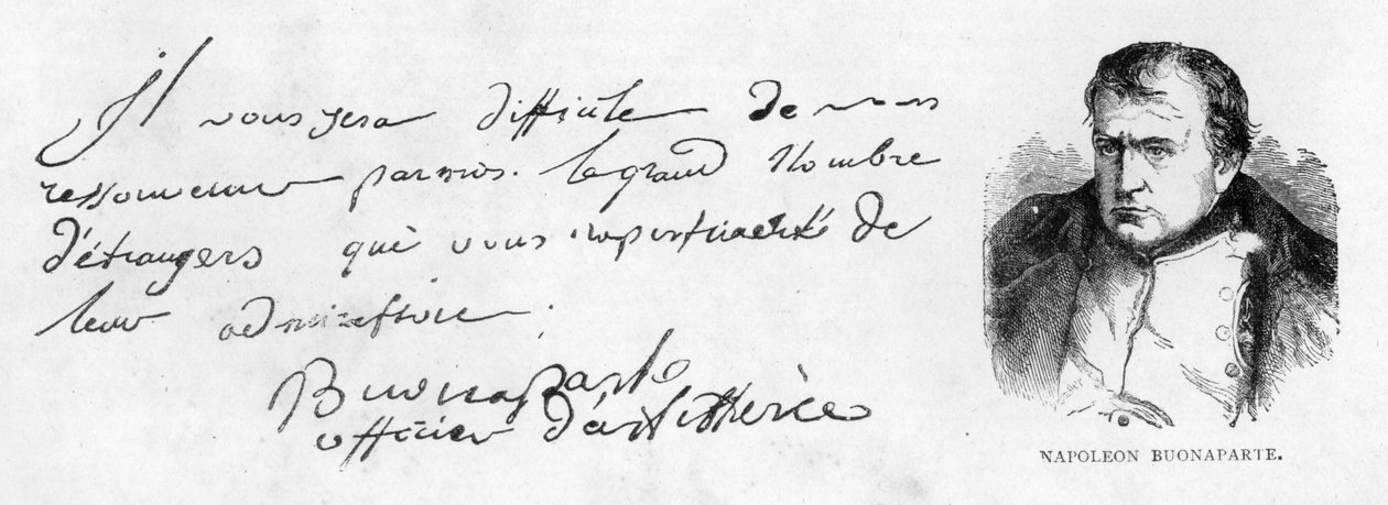 Håndskrift og underskrift af Napoleon I i den tidlige periode af hans karriere som artilleriofficer af Unbekannt