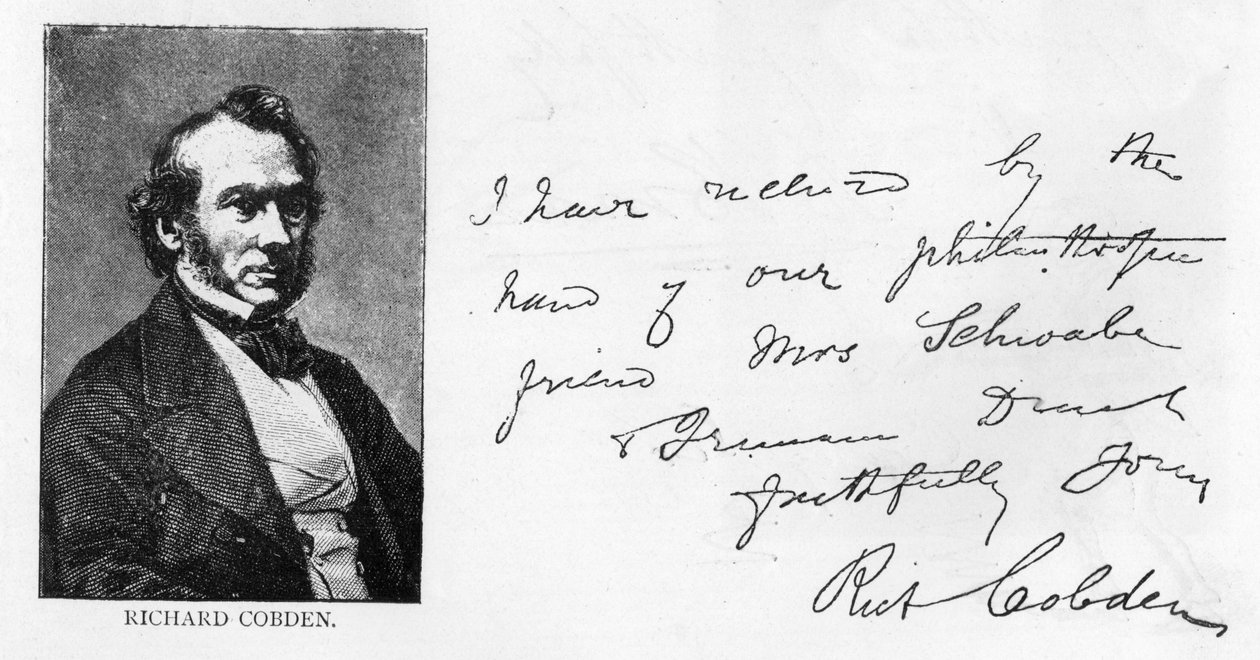 Håndskrift og signatur af Richard Cobden (pen & blæk på papir) af Unbekannt