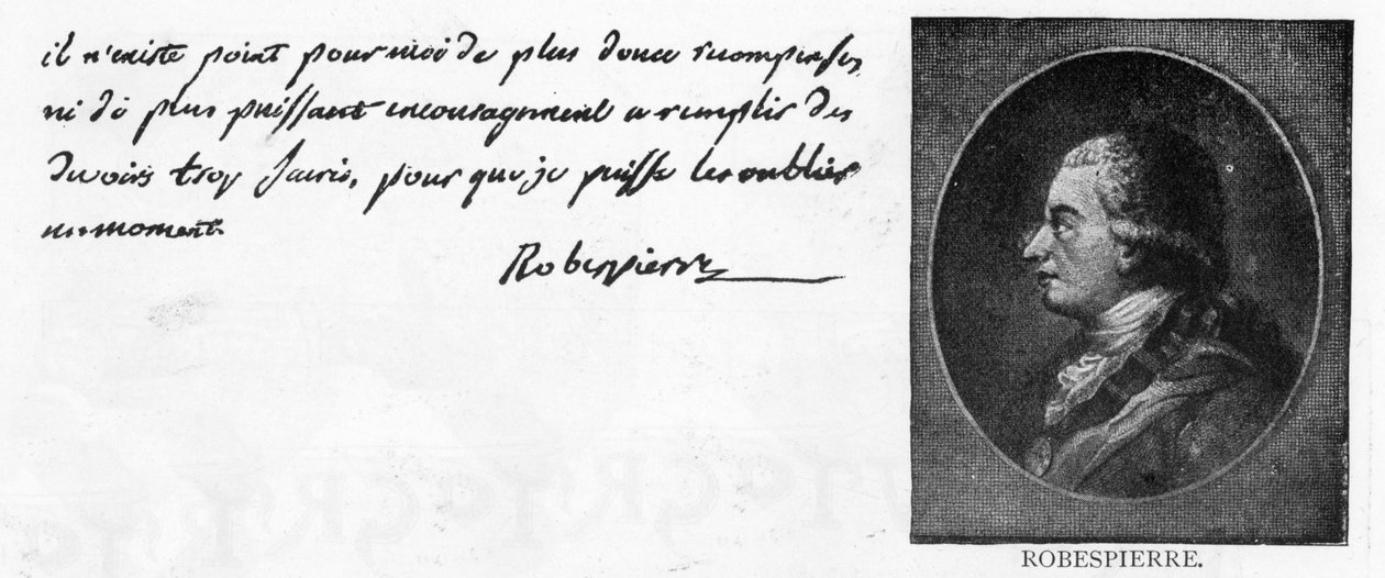 Håndskrift og underskrift af Robespierre (pen og blæk på papir) af Unbekannt