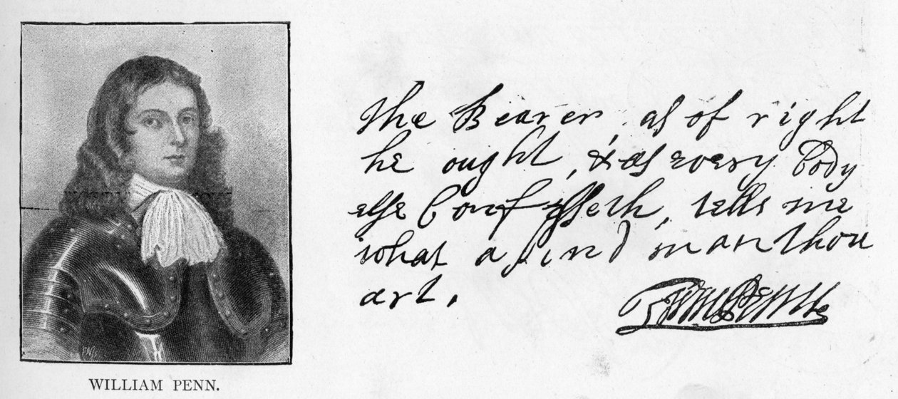 Håndskrift og underskrift af William Penn fra et brev til Sir Robert Southwell af Unbekannt