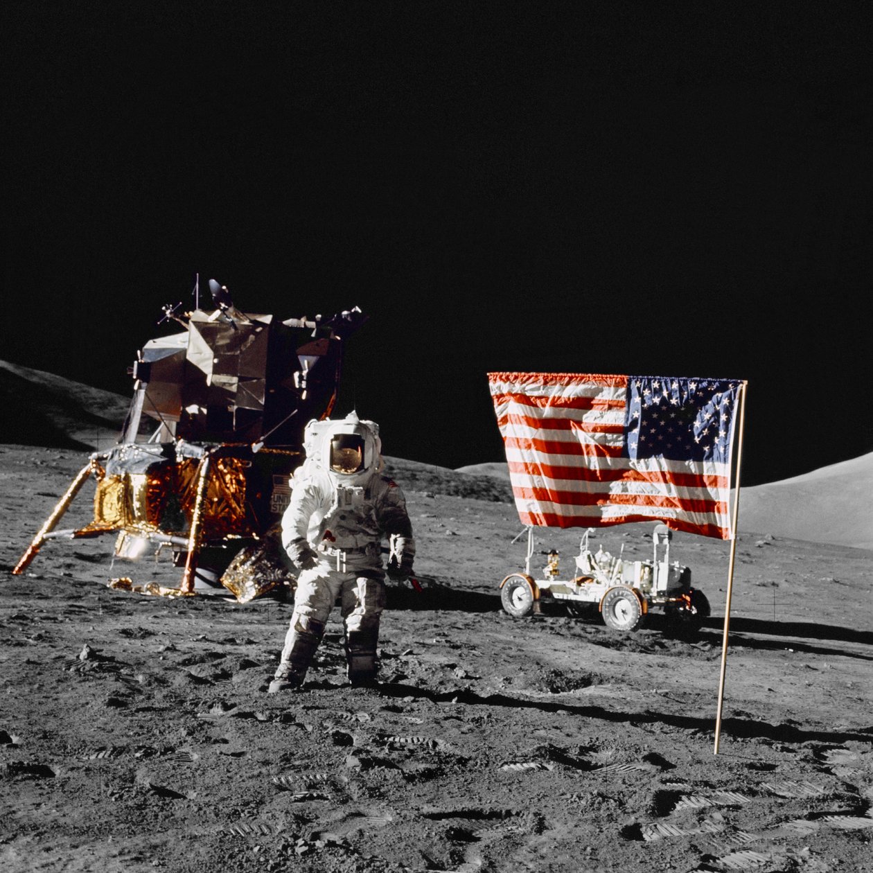 Harrison H Schmitt på månens overflade under Apollo 17-landingsmission af Unbekannt