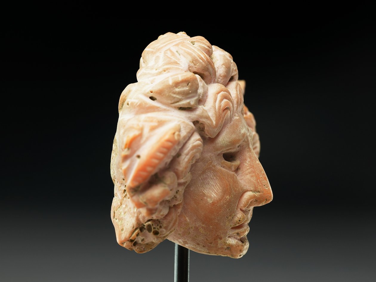 Hovedet af Medusa, fra Bactria eller Gandhara, 2.-1. århundrede f.Kr. (lyserød koral) af Unbekannt