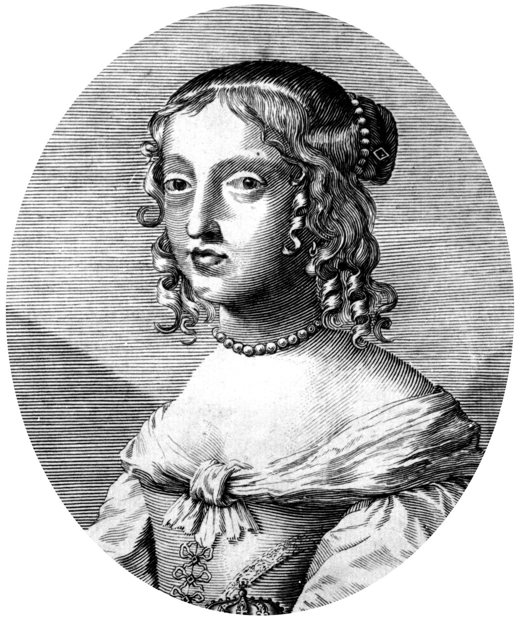 Henrietta Anne engelsk prinsesse og hertuginde af Orleans datter af kong Charles 1., hustru til Philippe af Orleans (bror til den franske kong LouisXIV), kobberstik af Unbekannter Künstler