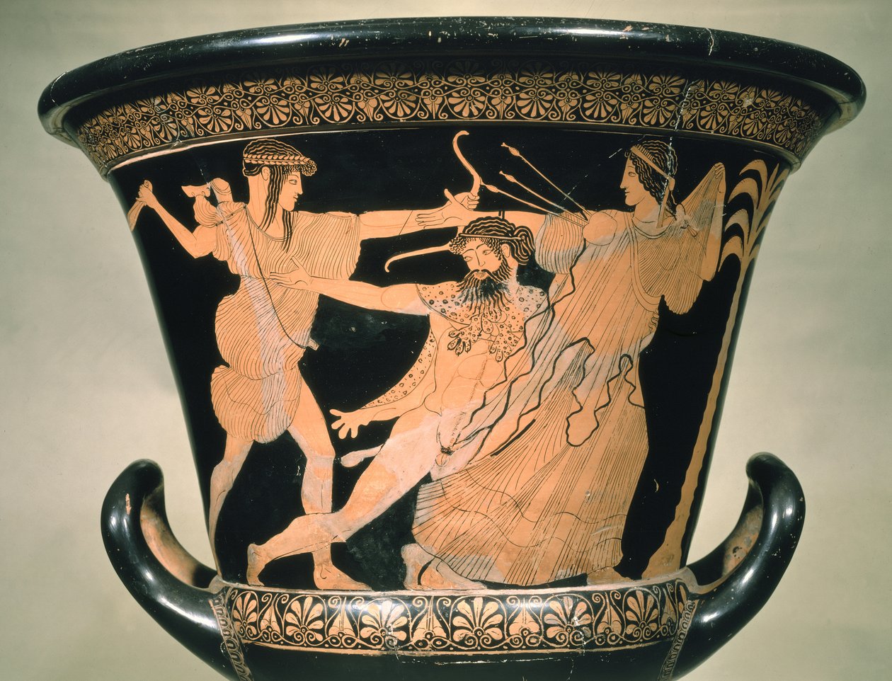 Herakles Struggling, detalje fra en attisk rød-figur calyx-krater, 5. århundrede f.Kr. (keramik) af Unbekannt