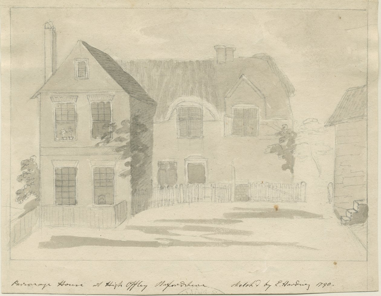 High Offley - Præstegård: blyant- og vasketegning, 1790 af Unbekannt