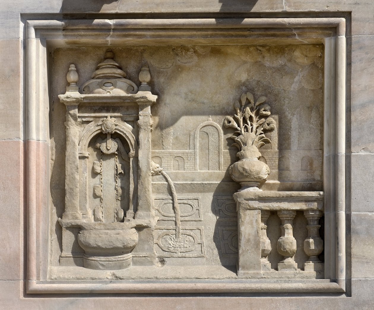 Højrelief, der repræsenterer en brønd dækket af Francesco Bono (1654). Katedralen (kuppel eller duomo) i Milano Italien af Unbekannt