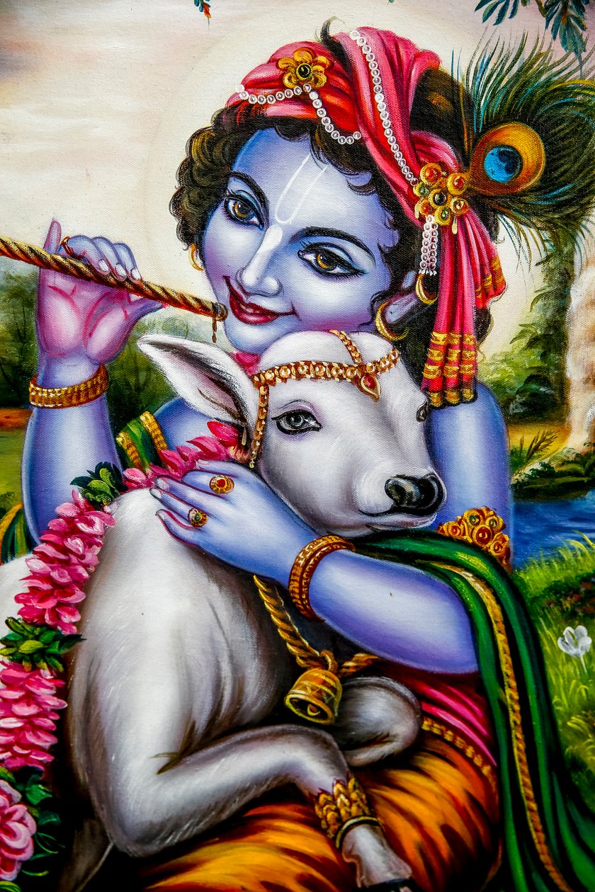 Hindu-guden Krishna med den kalv. Watford, Storbritannien (Foto) af Unbekannt