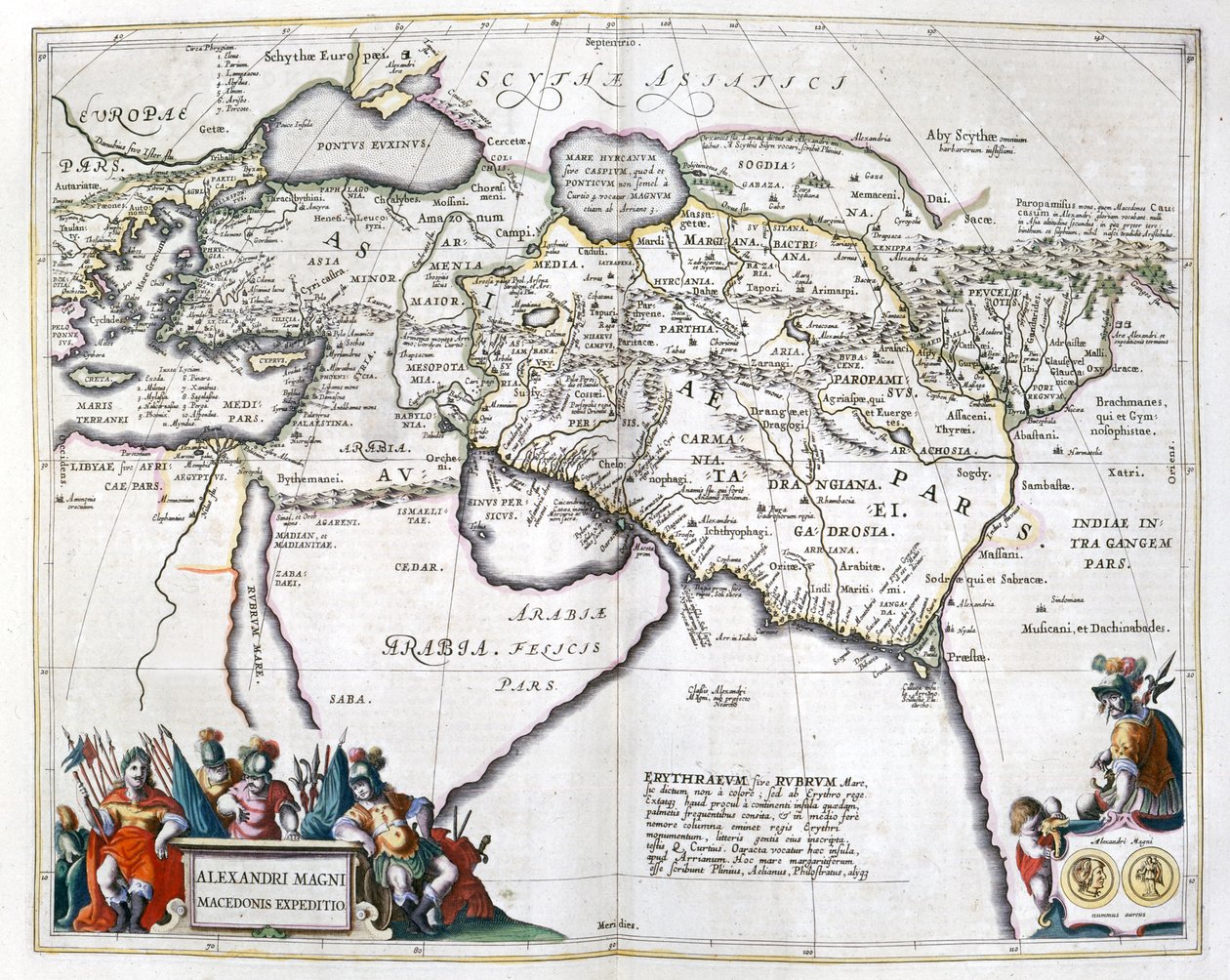 Historie. Det gamle Grækenland. Alexander den Stores rejser. Indgravering i: Le theater du monde, atlas af G, Blaeu, Amsterdam af Unbekannter Künstler