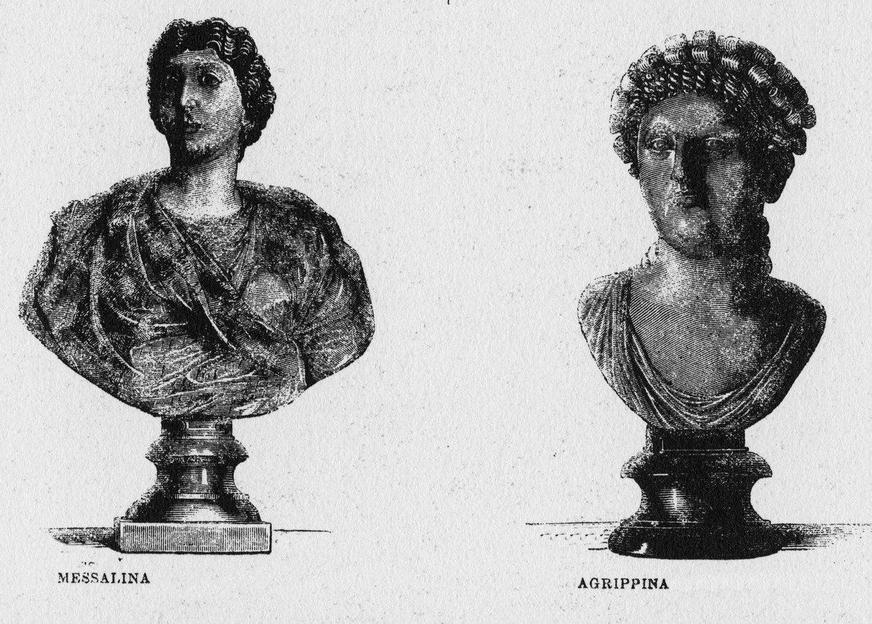 Det gamle Roms historie. Messalina den tredje hustru til den romerske kejser Claudius og Agrippina den Ældre af Unbekannt