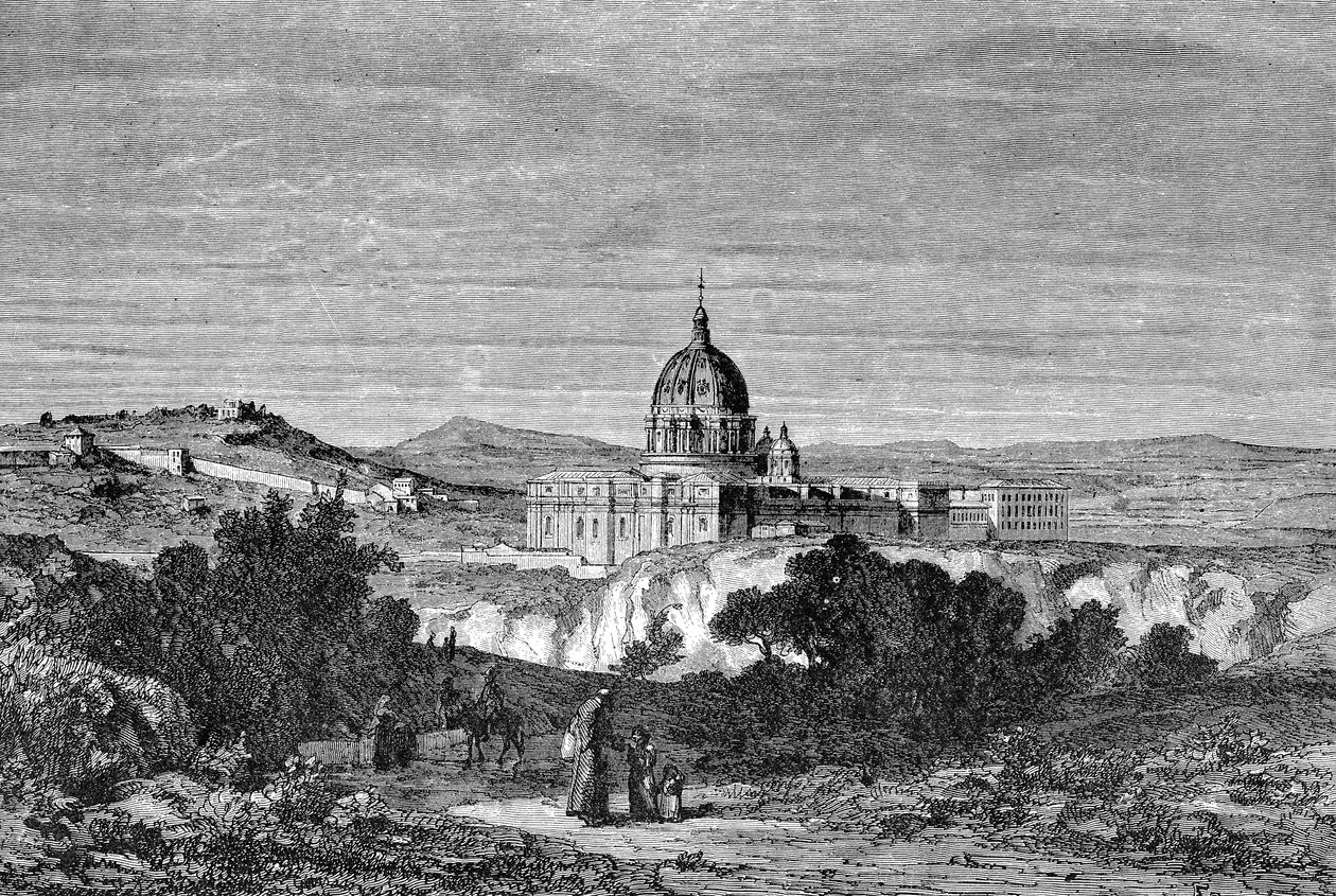 Det gamle Roms historie. Rom-stik af Peterskirken og Vatikanets paladser fra 1872 af Unbekannt