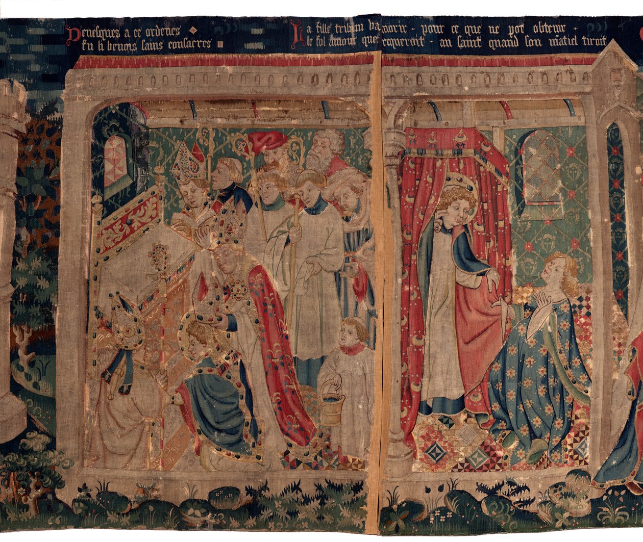 Historien om Saint Piat og Saint Eleuthère, også kaldet Arras gobelin. Bestilt fra kanon Toussaint Prier, kapellan for hertugen af Bourgogne, slutningen af det 14.-begyndelsen af det 15. århundrede. 22m x 2m. Detalje (tæppe) af Alec Hunter